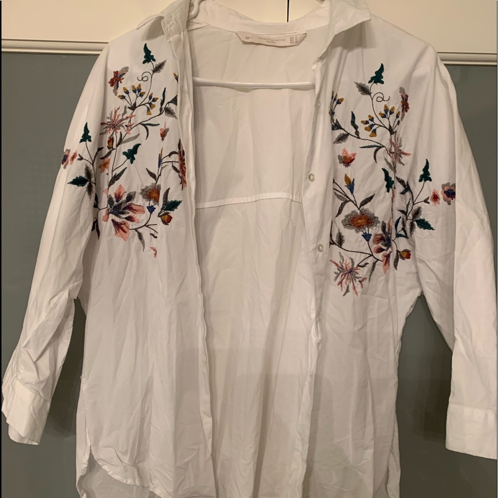 Floral white button down (ZARA)